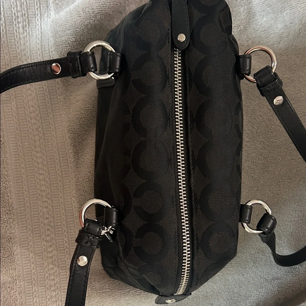 Coach Black Signature Jacquard Shoulder Bag with Silver Charm - Picture 3 of 16